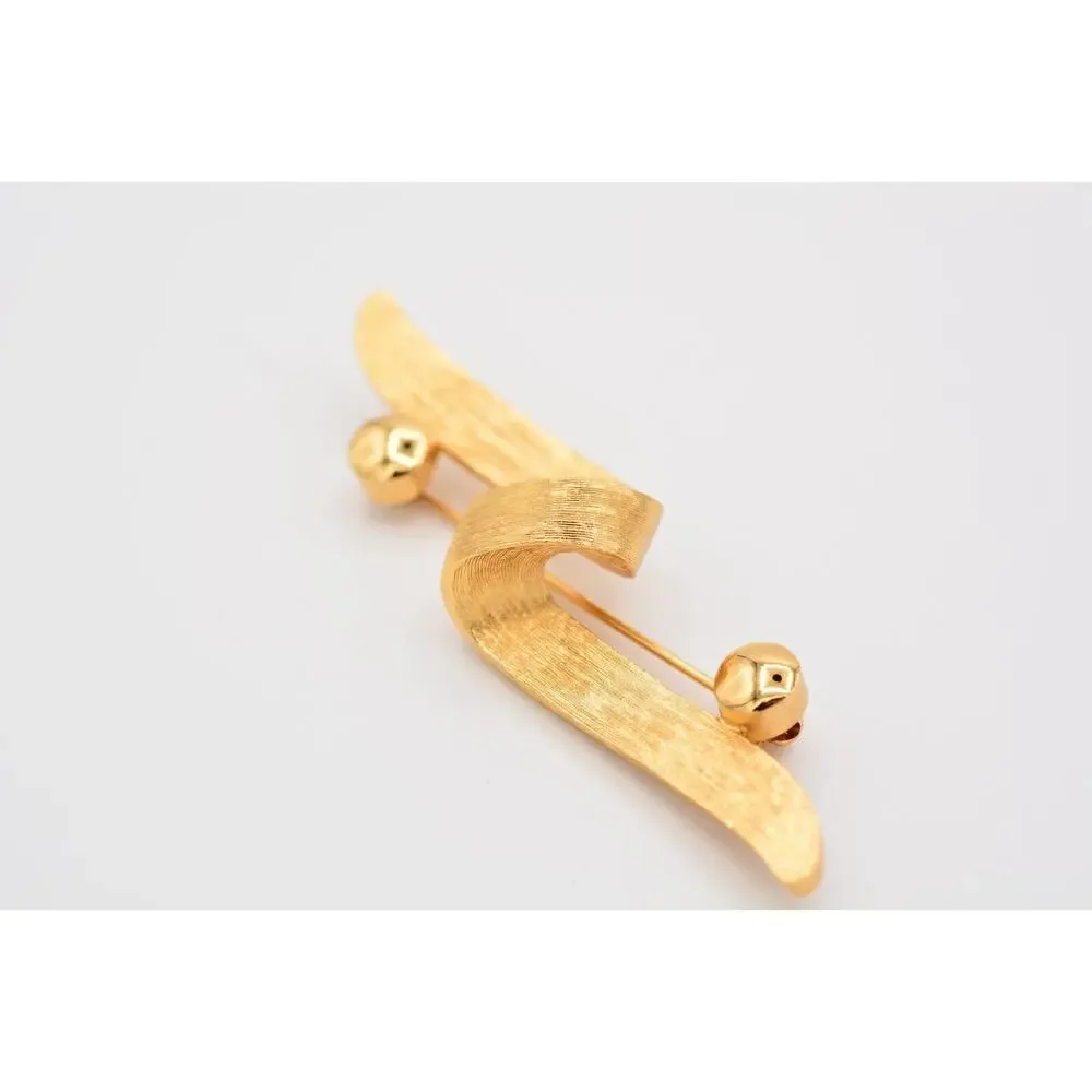 Monet Vintage Abstract Pin Brooch Brushed Gold Textured Bow Signed 1980s BinAT